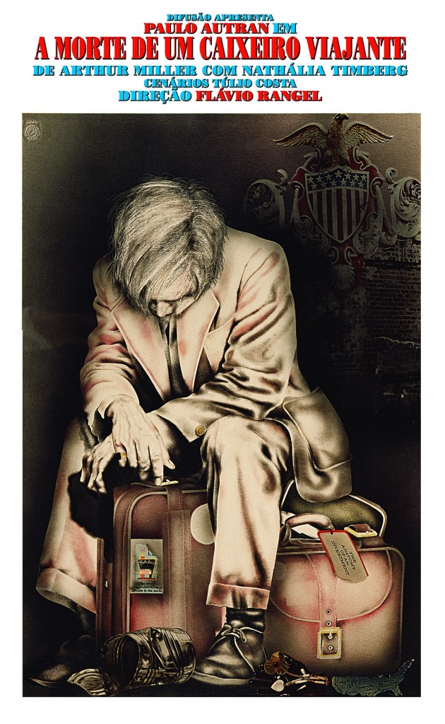 Cartaz da peça de Arthur Miller “Morte de um Caixeiro Viajante” (1977), com direção de Flávio Rangel. 