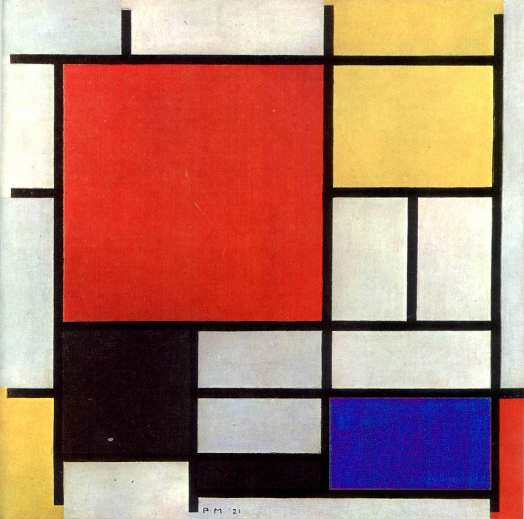 Piet Mondrian, Composição com grande plano vermelho, amarelo, preto, cinza e azul (1921). Fotos: Gemeentemuseum Den Haag.