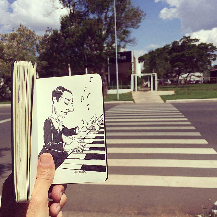 Brasília vira cenário para interferências que unem desenho e fotografia.